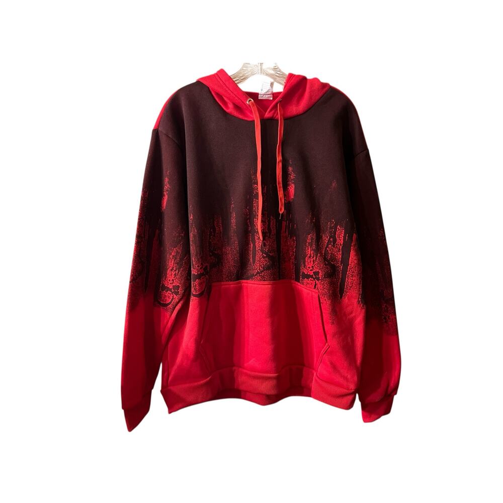 Grunge Style Red Hoodie Pullover Sweatshirt Men's Size Medium